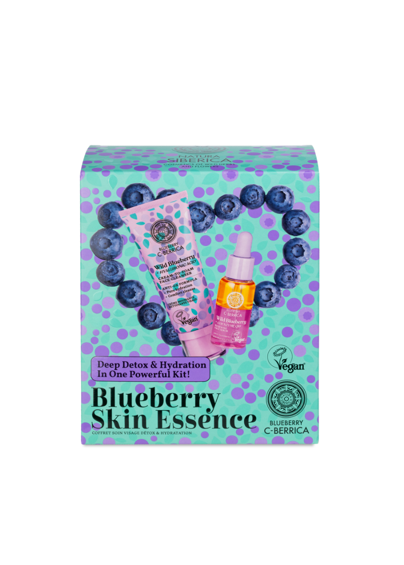 Blueberry skin care set, including a box, a cleanser and a face serum