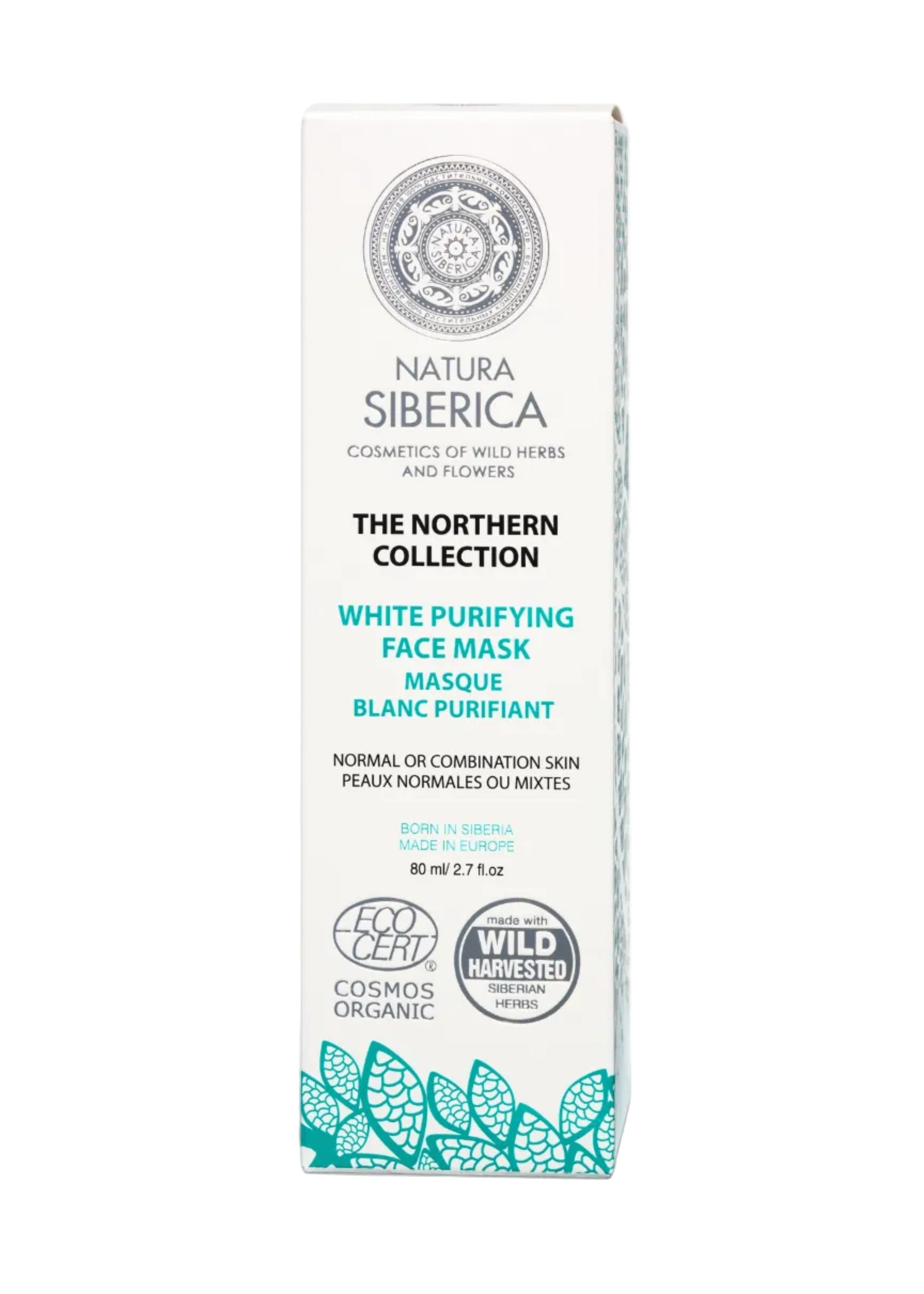 A pack containing a tube of white purifying face mask by Natura Siberica