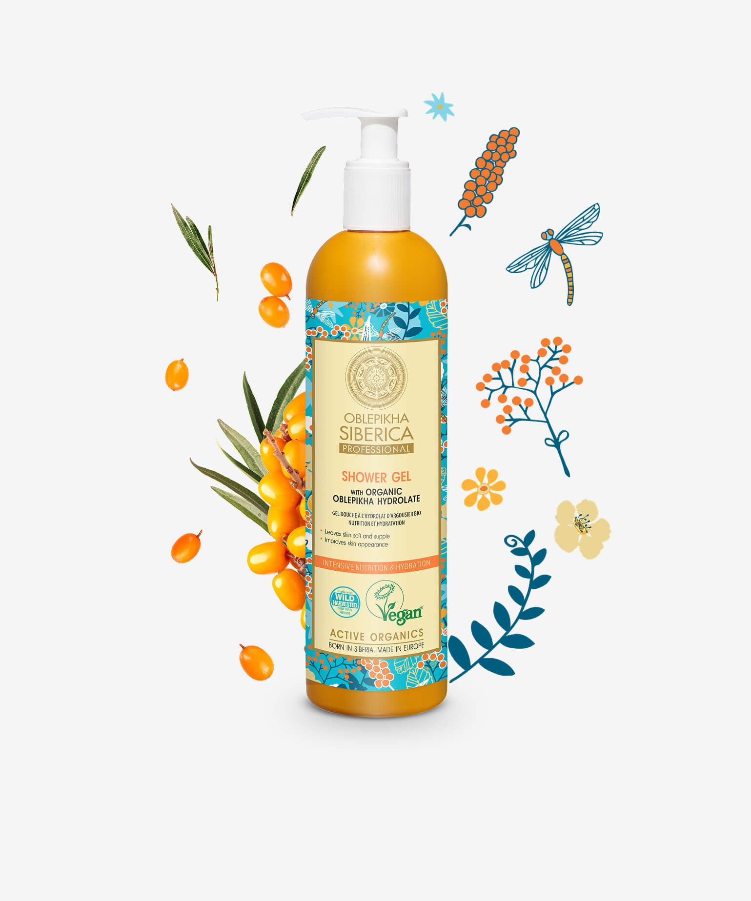 Shower Gel With Organic Oblepikha Hydrolate Intensive Nutrition And Hydration