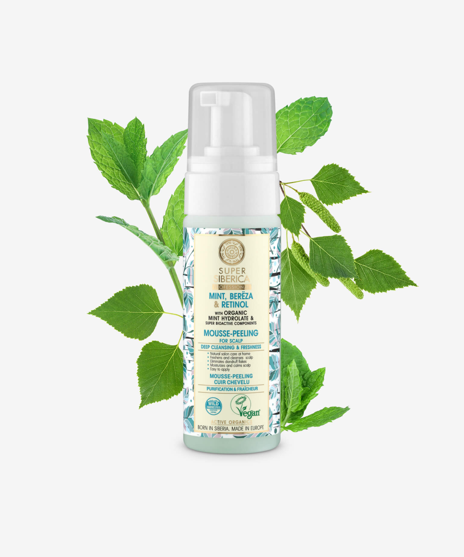 Super Siberica Mint, Bereza & Retinol. Mousse-Peeling For Scalp