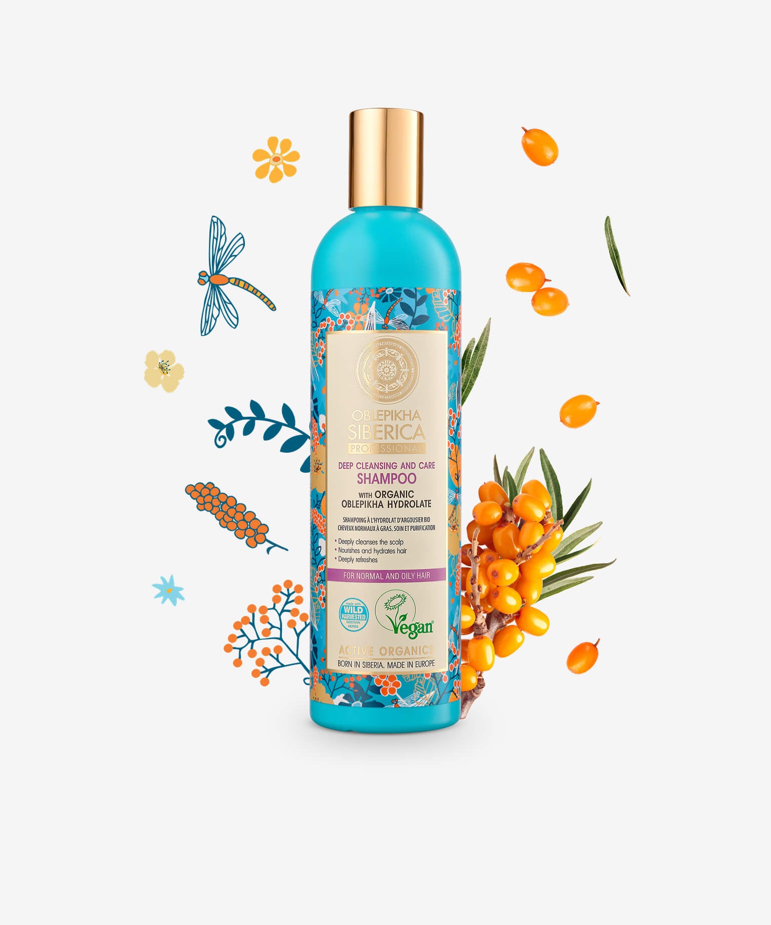 Shampoo With Organic Oblepikha Hydrolate For Normal And Oily Hair