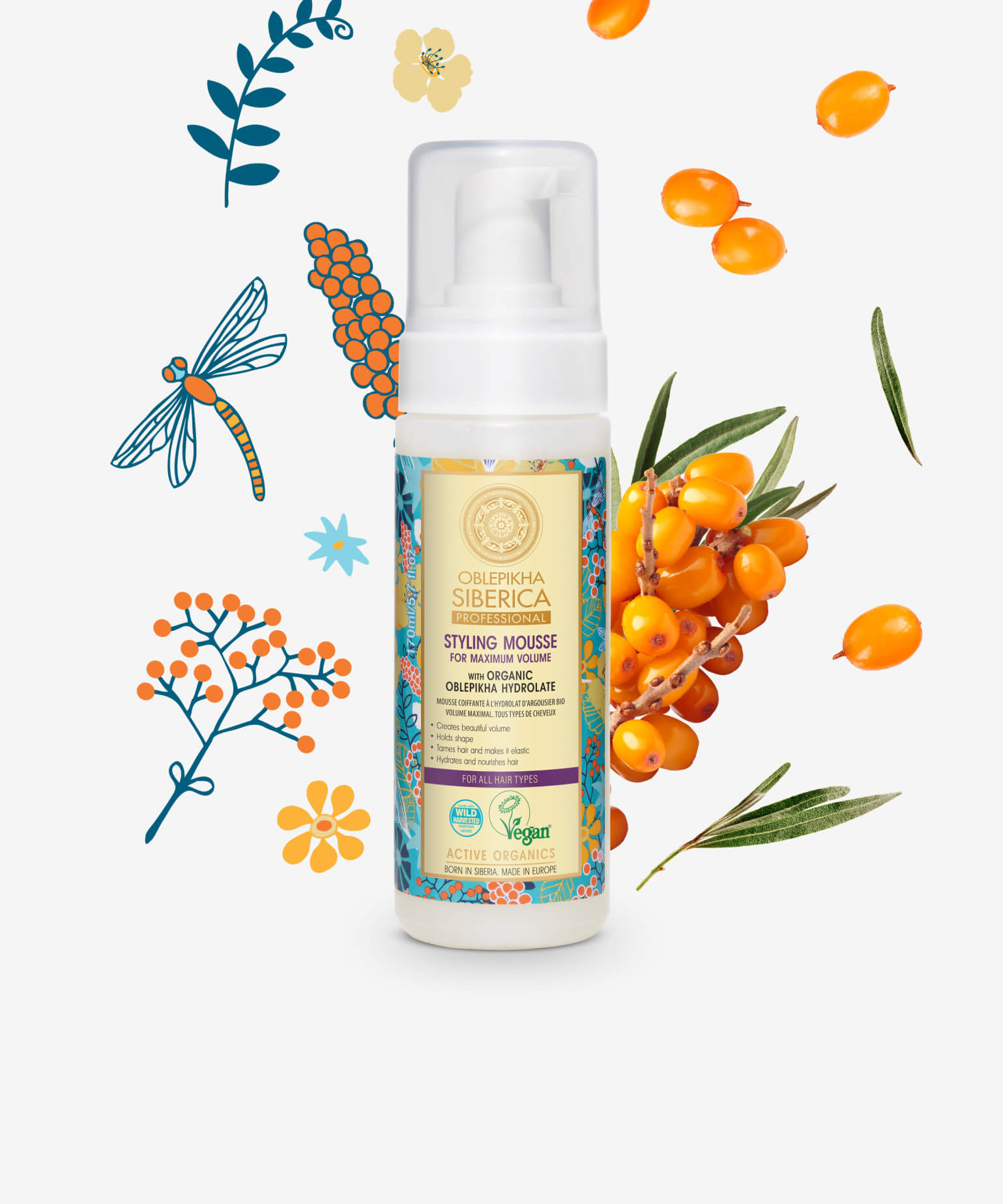 Styling Mousse With Organic Oblepikha Hydrolate For Maximum Volume